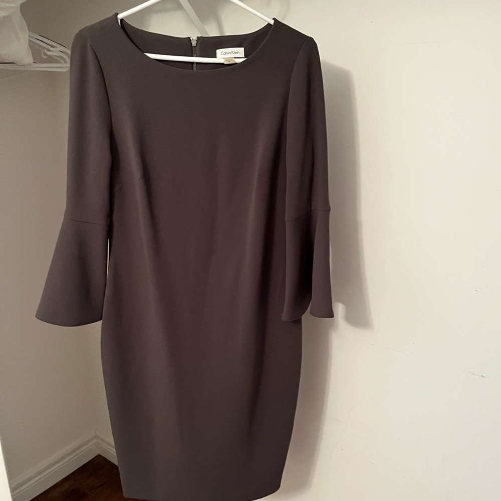 Calvin Klein Grey Dress with Bell Sleeves